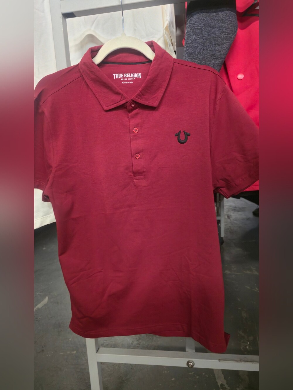 True Religion Men's Dark Red Polo with Black Embroidered Logo